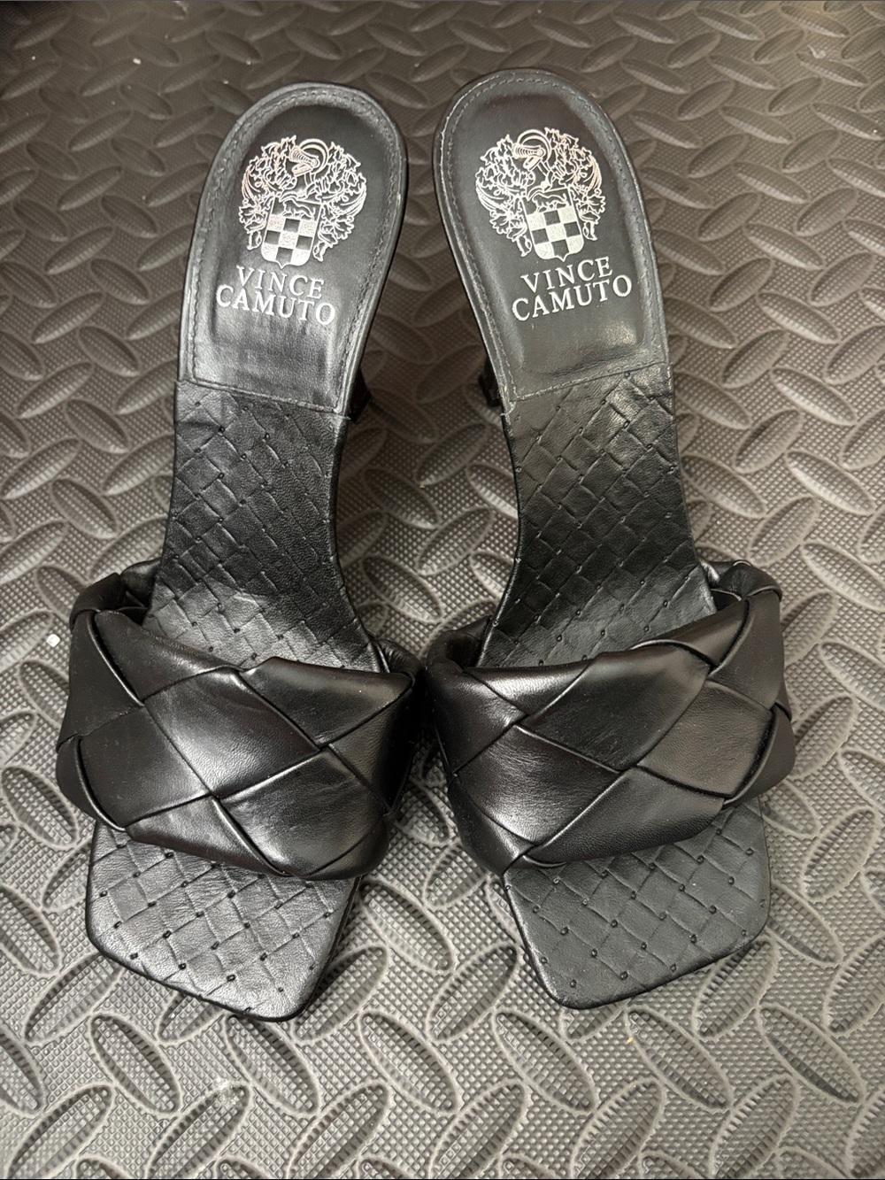 Vince Camuto Black Braided Leather Slide Mules